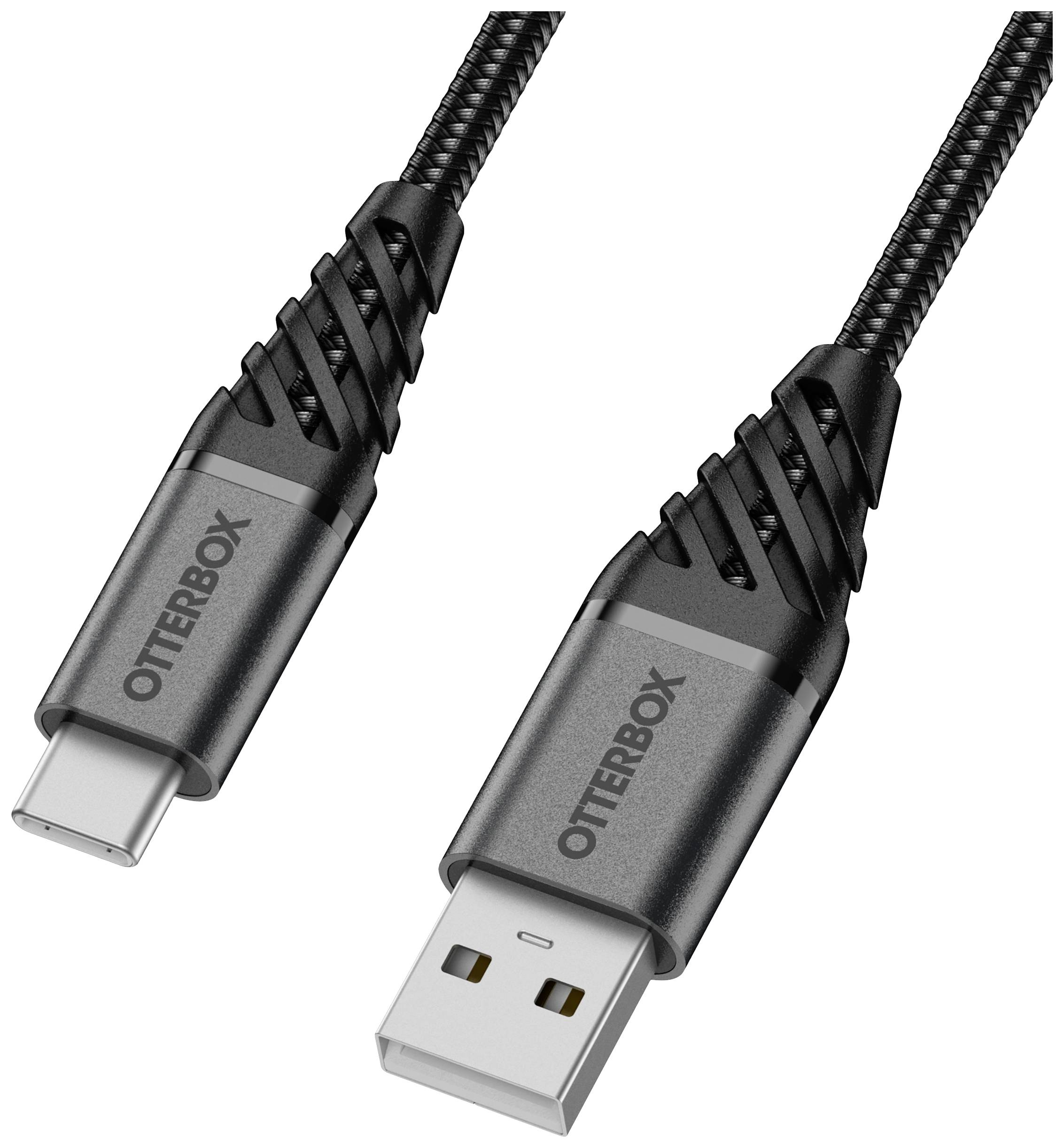 USB-A zu USB-C Kabel von OtterBox, zeigt robuste Ummantelung und Anschlussdetails.