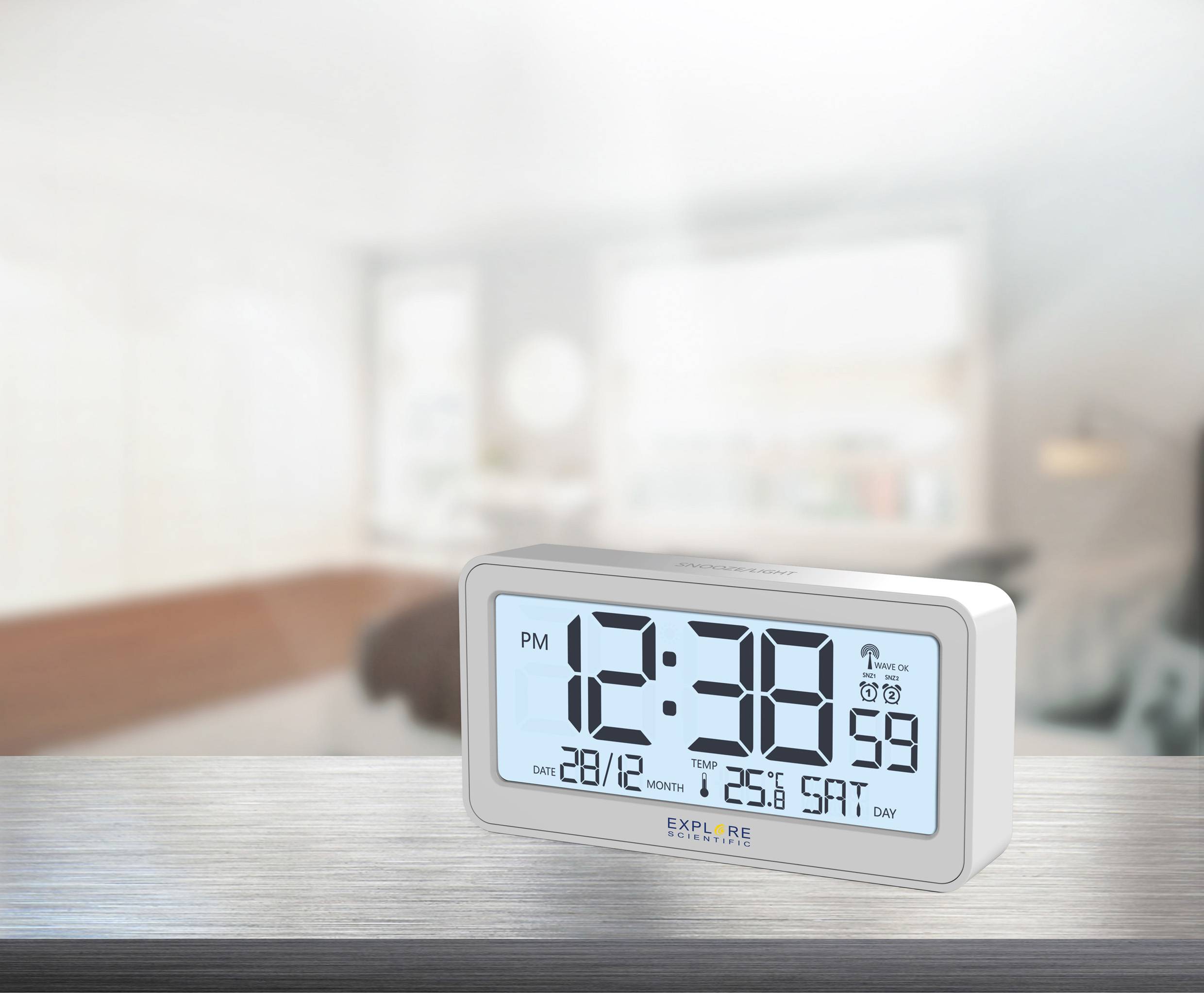 Explore Scientific RDC1000GYE000 Funk Wecker Weiß (matt) Alarmzeiten 2