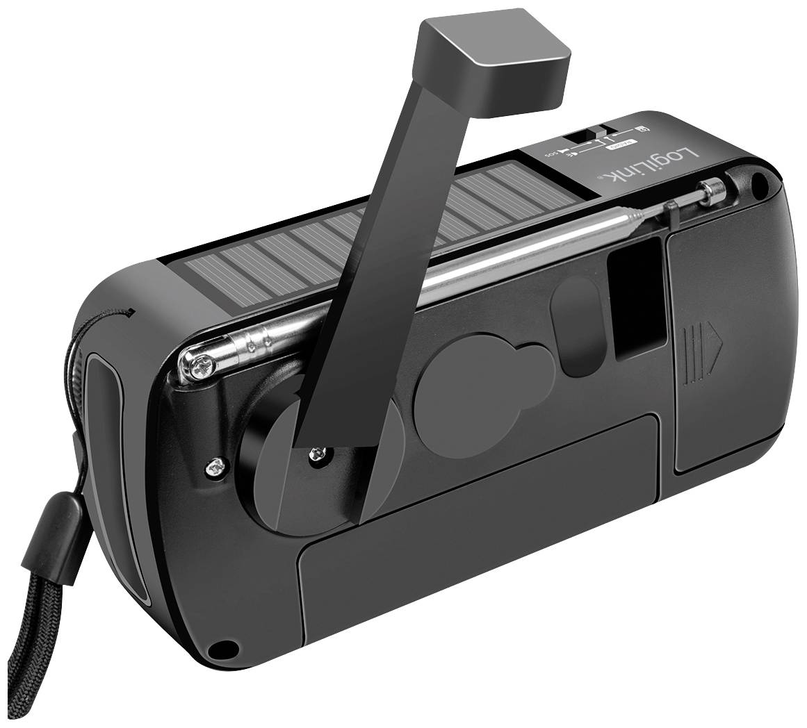 LogiLink SP0061 Notfallradio FM, AM, UKW Notfallradio, USB Akku-Ladefunktion, Handkurbel, Powerbank-Funktion, Solarpanel, Taschenlampe Schwarz
