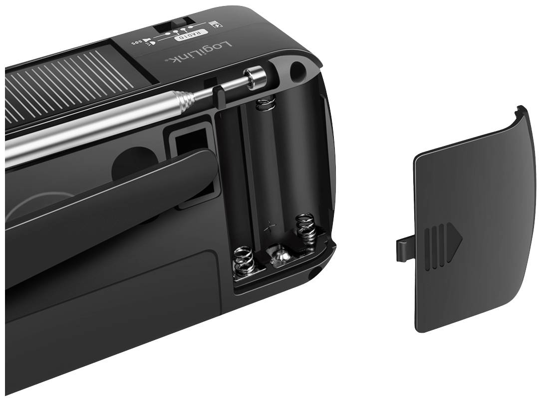 LogiLink SP0061 Notfallradio FM, AM, UKW Notfallradio, USB Akku-Ladefunktion, Handkurbel, Powerbank-Funktion, Solarpanel, Taschenlampe Schwarz