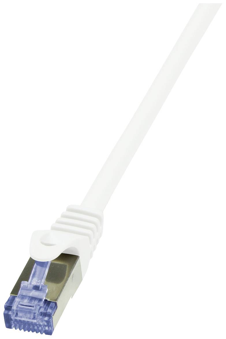 Weißes Ethernet-Kabel mit RJ45-Stecker.