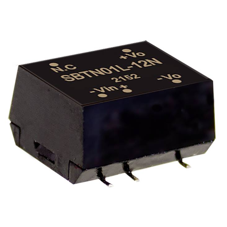Schwarzes elektronisches Bauteil mit der Aufschrift SBTN01L-12N. Bauteil hat drei Kontaktstifte zur Befestigung auf einer Leiterplatte.