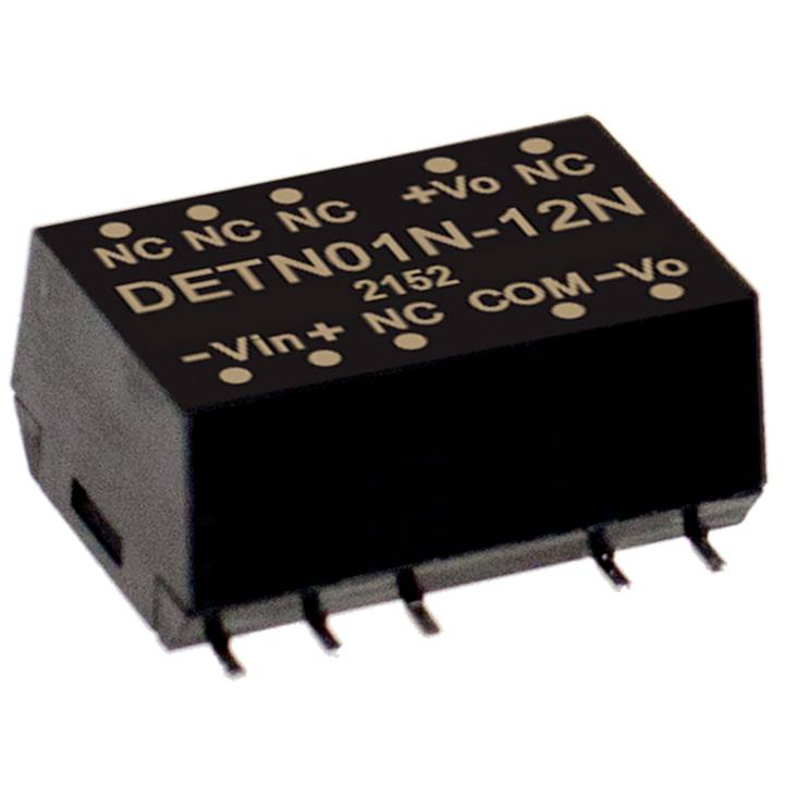 Schwarzer elektronischer Baustein mit Aufdruck 'DETN01N-12N' und Kontaktpins an der Unterseite, für elektronische Schaltungen.