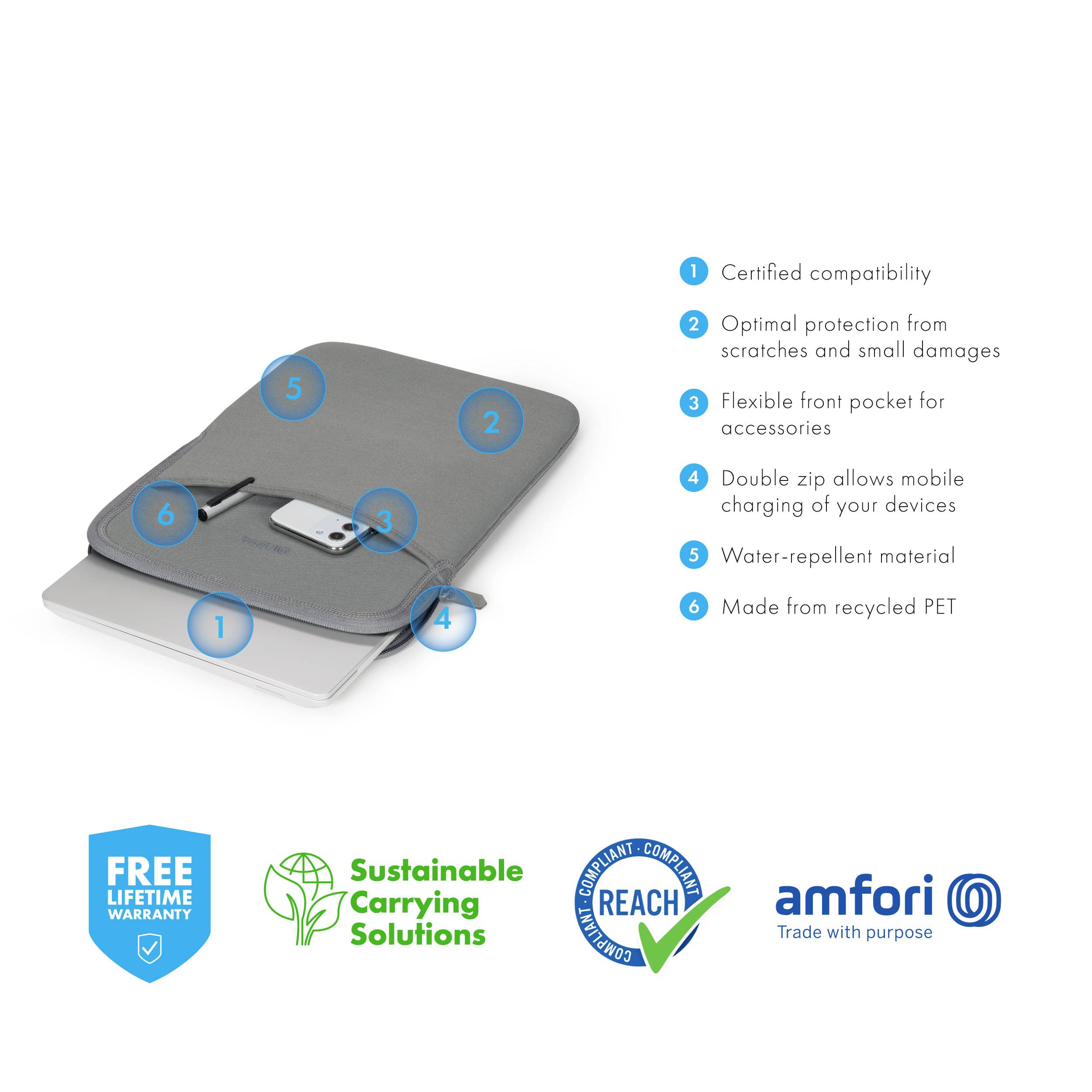 Dicota Notebook Hülle Sleeve Eco SLIM M Passend für maximal: 34,3cm (13,5") Grau