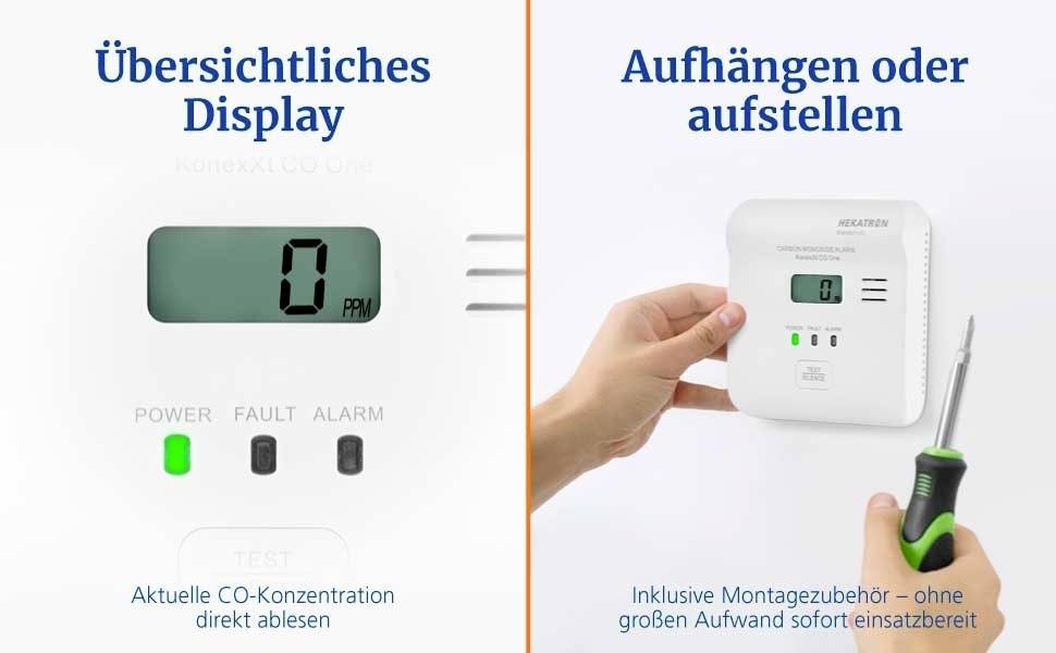 Hekatron KonexXt CO One Kohlenmonoxid-Melder inkl. 10 Jahres-Batterie batteriebetrieben detektiert Kohlenmonoxid