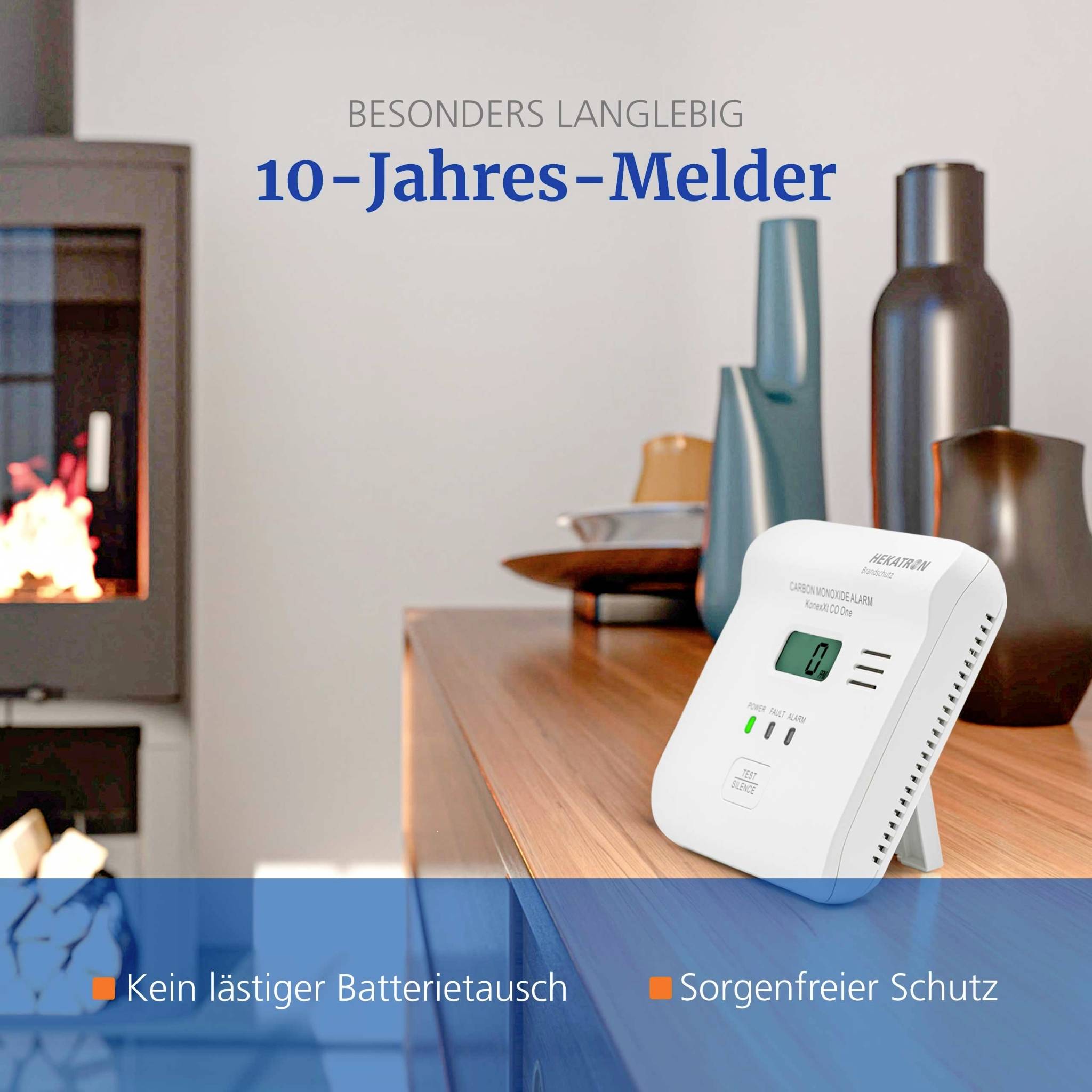 Hekatron KonexXt CO One Kohlenmonoxid-Melder inkl. 10 Jahres-Batterie batteriebetrieben detektiert Kohlenmonoxid