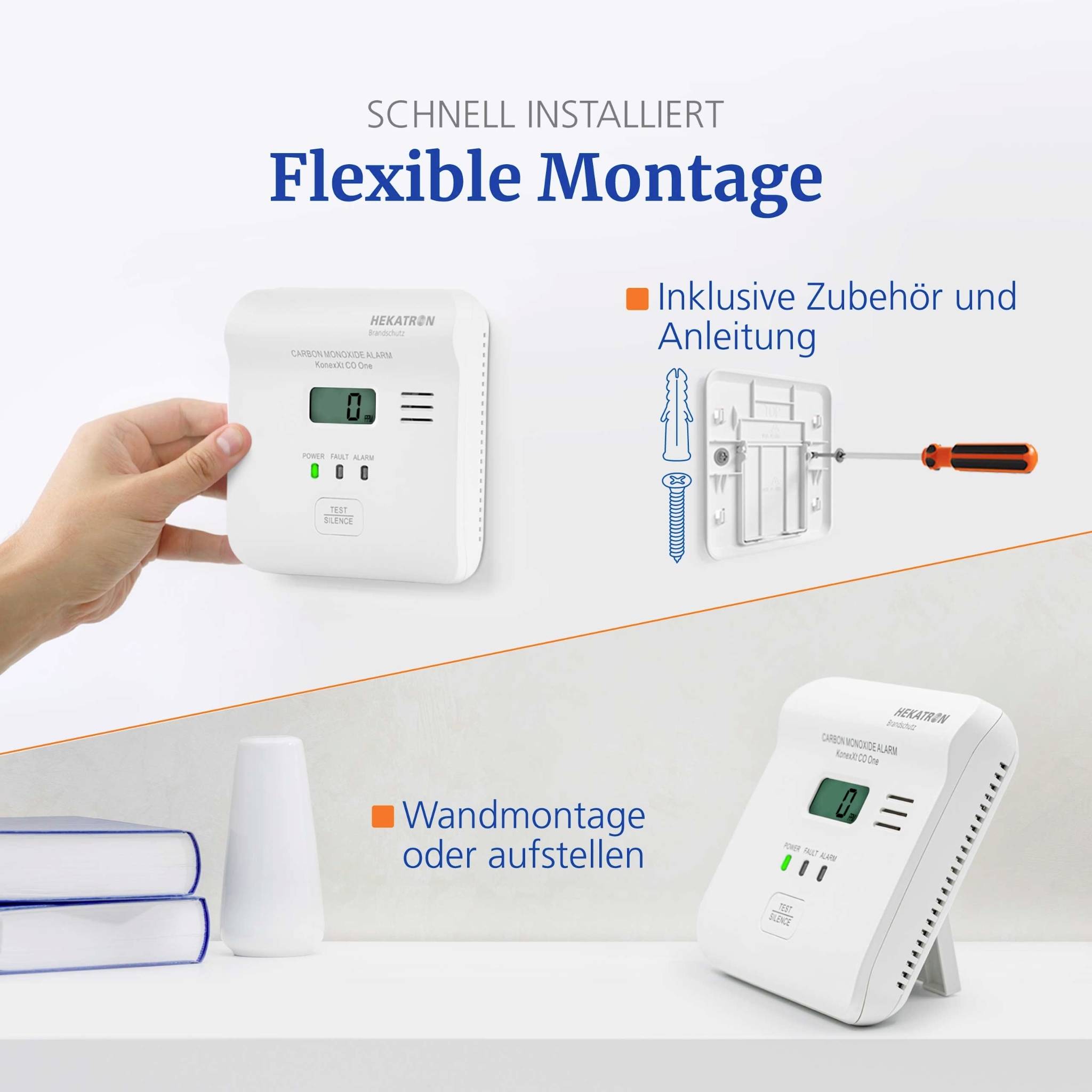 Hekatron KonexXt CO One Kohlenmonoxid-Melder inkl. 10 Jahres-Batterie batteriebetrieben detektiert Kohlenmonoxid