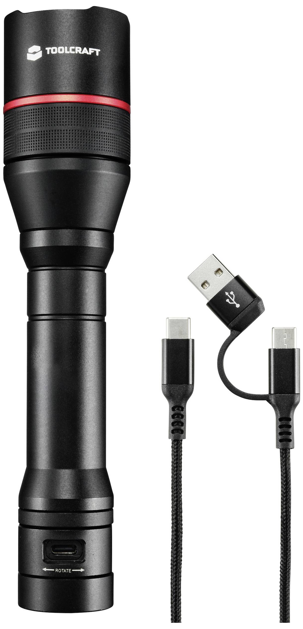 TOOLCRAFT Handlampe verstellbar, mit USB-Schnittstelle, mit Stroboskopmodus akkubetrieben 3500lm 7h 397g