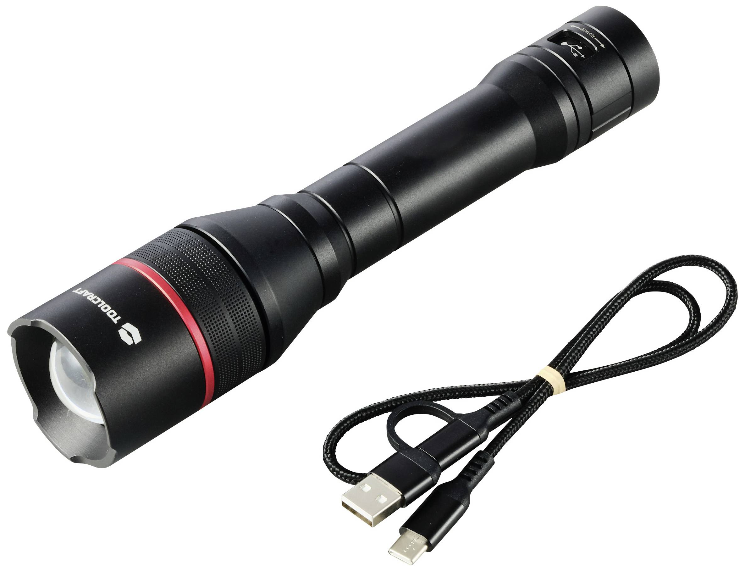 TOOLCRAFT Handlampe verstellbar, mit USB-Schnittstelle, mit Stroboskopmodus akkubetrieben 3500lm 7h 397g