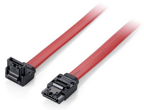 Zwei rote SATA-Kabel mit schwarzen Anschlüssen, die für die Verbindung von Festplatten mit Mainboards in Computern verwendet werden.