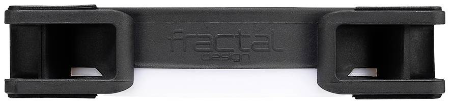Schwarzer Clip mit eingeprägtem 'fractal design'-Logo, wahrscheinlich zur Kabelführung oder -organisation in technischen Anwendungen.