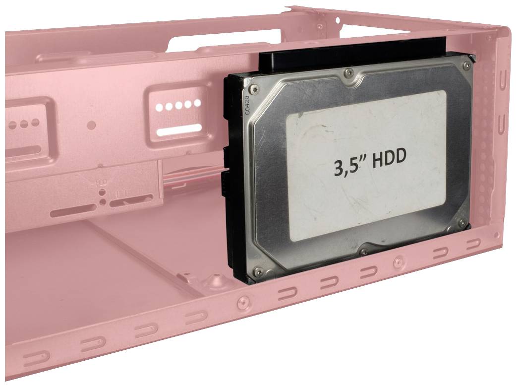 3,5-Zoll-Festplatte in einem Computergehäuse montiert.