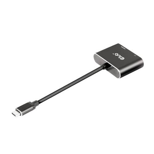 Ein schwarzer USB-C-zu-HDMI-Adapter mit kurzem Kabel, geeignet zum Anschließen von Geräten an Bildschirme.