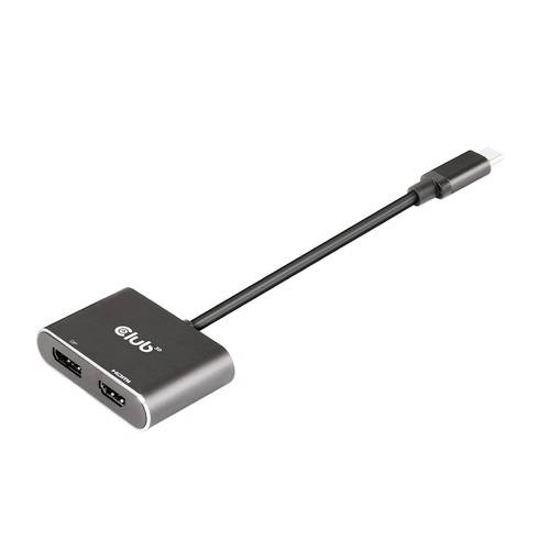 Ein schwarzer USB-C-Adapter mit zwei HDMI-Anschlüssen.