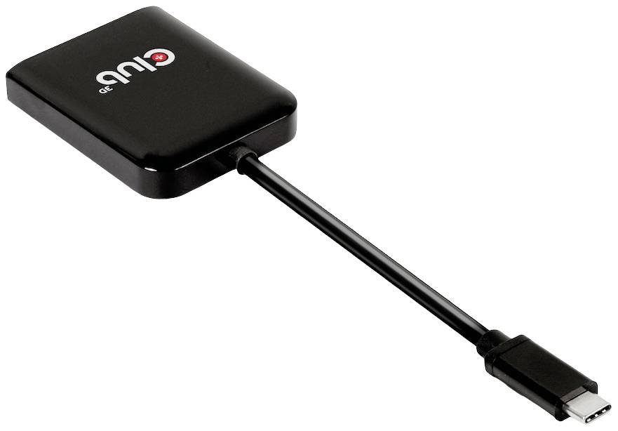 Ein schwarzer USB-C-Adapter mit einem kurzen Kabel. Auf dem Adaptergehäuse ist das 'iuv' Logo gedruckt.