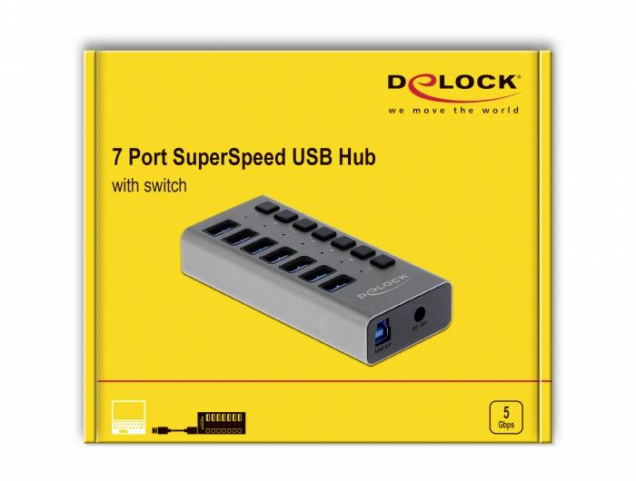 Delock 63669 7 Port USB 3.2 Gen 1-Hub (USB 3.0) Grau