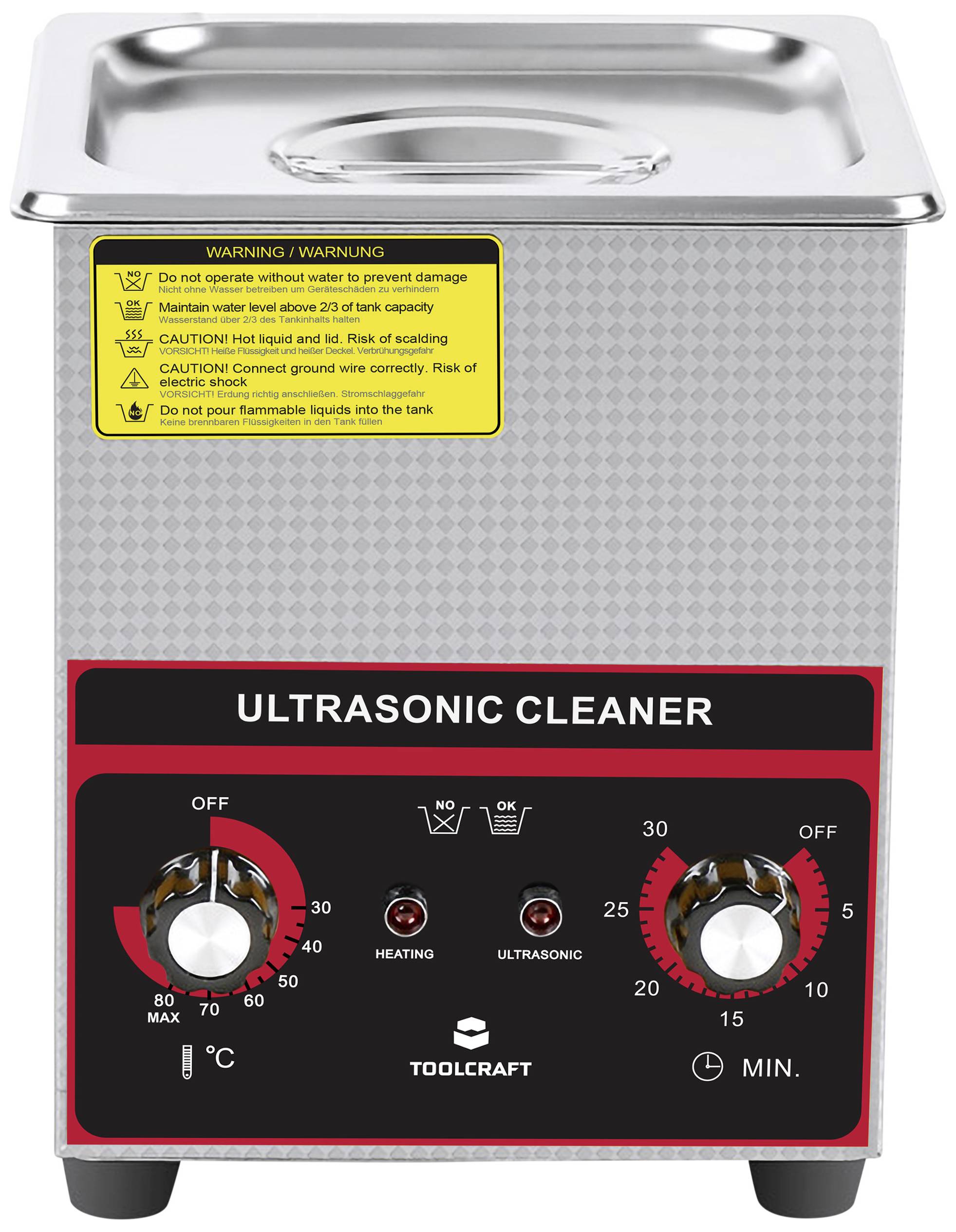 TOOLCRAFT USC-200 Ultraschallreiniger Schmuck, Bürobedarf, Werkstatt 160W 2l mit Heizung, mit Reinigungskorb