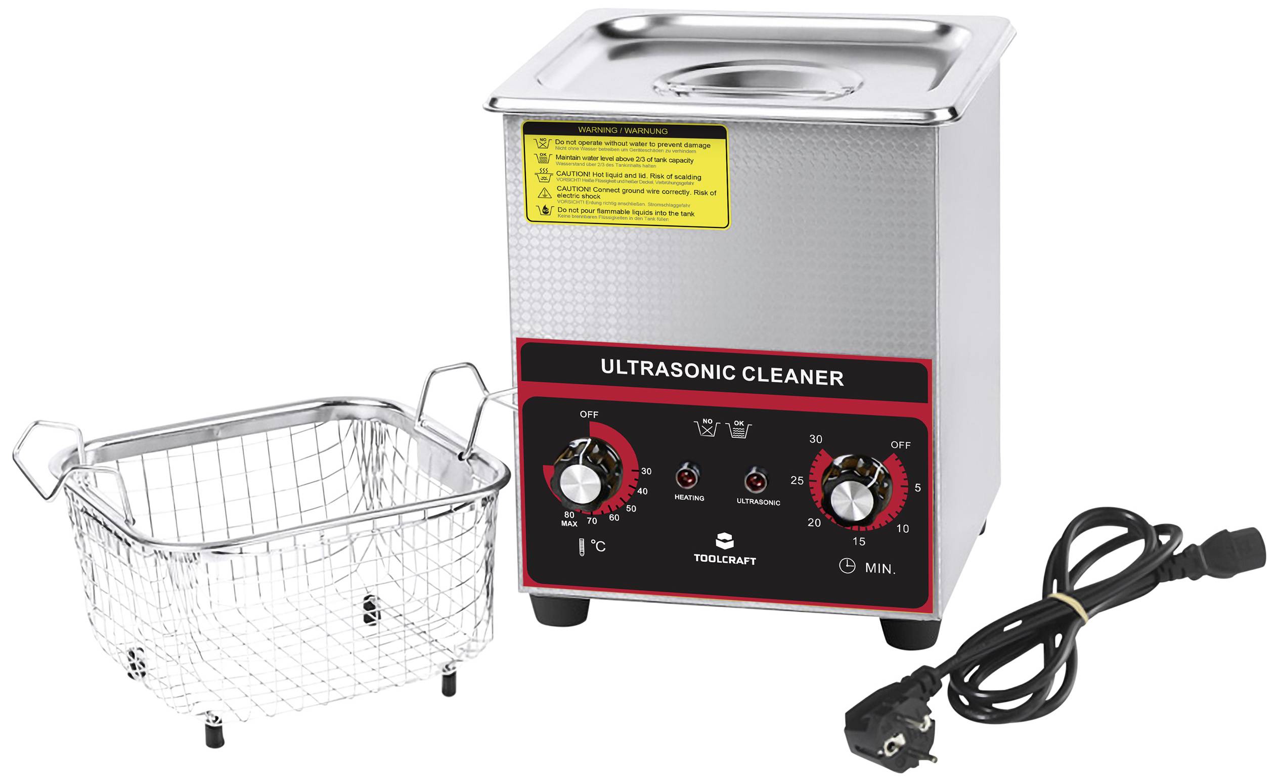 TOOLCRAFT USC-200 Ultraschallreiniger Schmuck, Bürobedarf, Werkstatt 160W 2l mit Heizung, mit Reinigungskorb