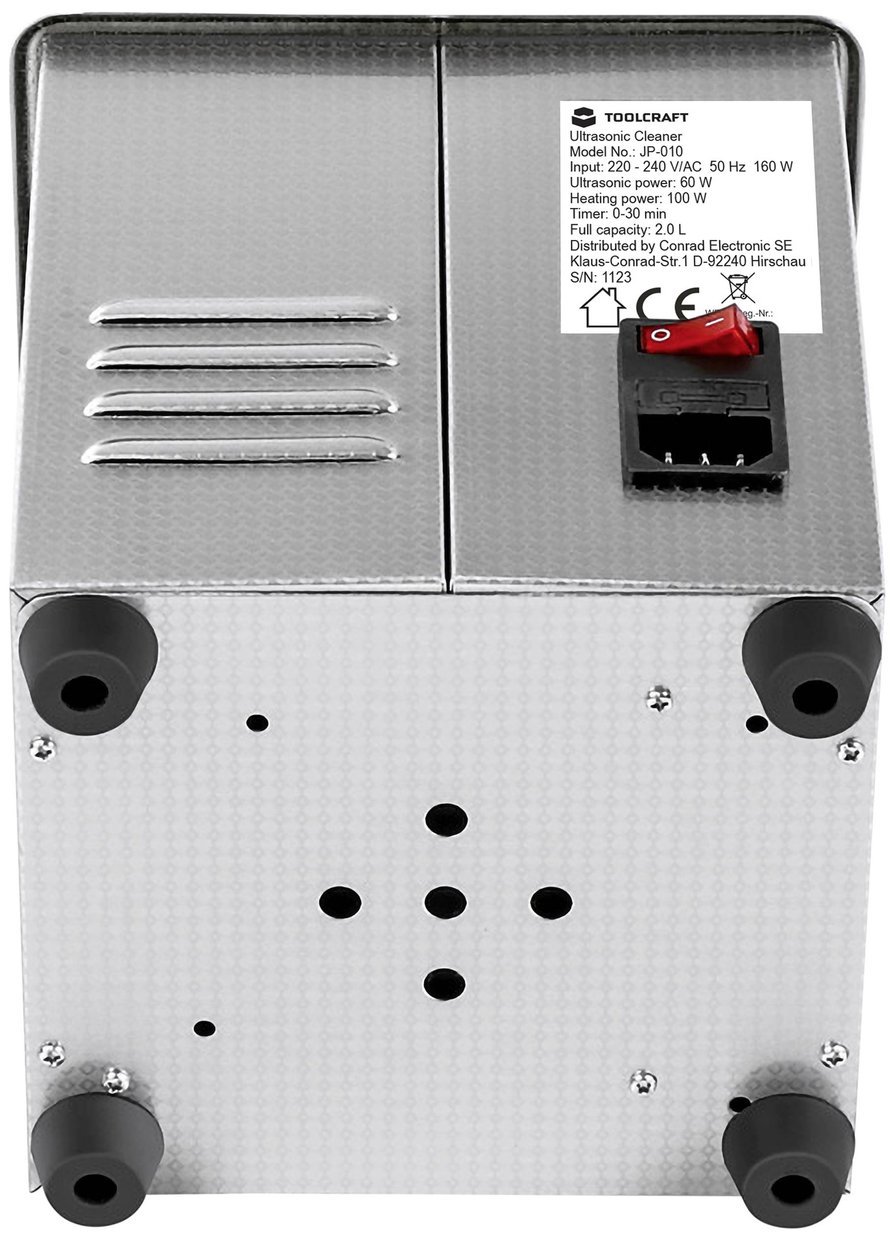 TOOLCRAFT USC-200 Ultraschallreiniger Schmuck, Bürobedarf, Werkstatt 160W 2l mit Heizung, mit Reinigungskorb