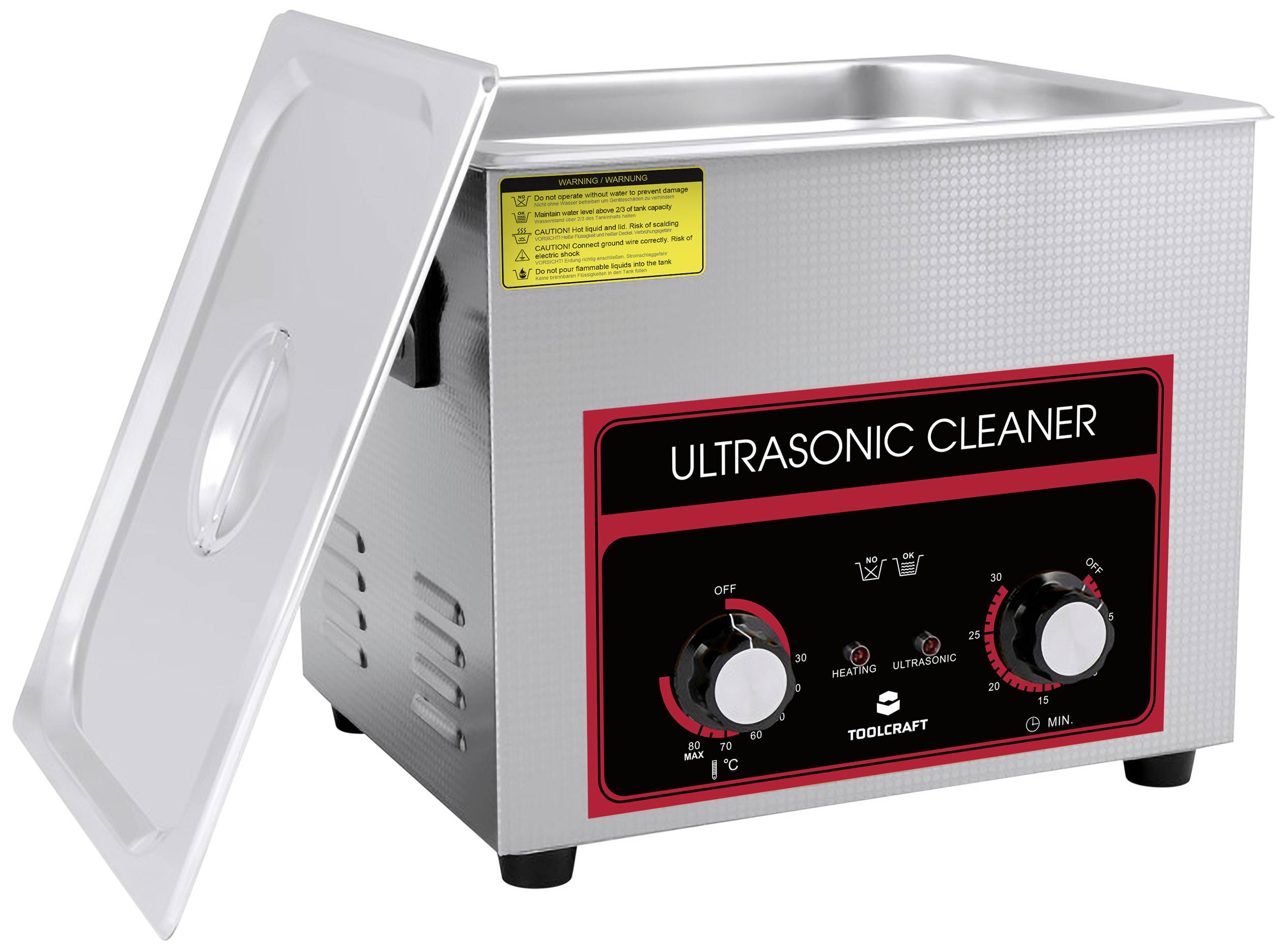 TOOLCRAFT USC-1000 Ultraschallreiniger Werkstatt, Schmuck, Bürobedarf 440W 10l mit Heizung, mit Reinigungskorb