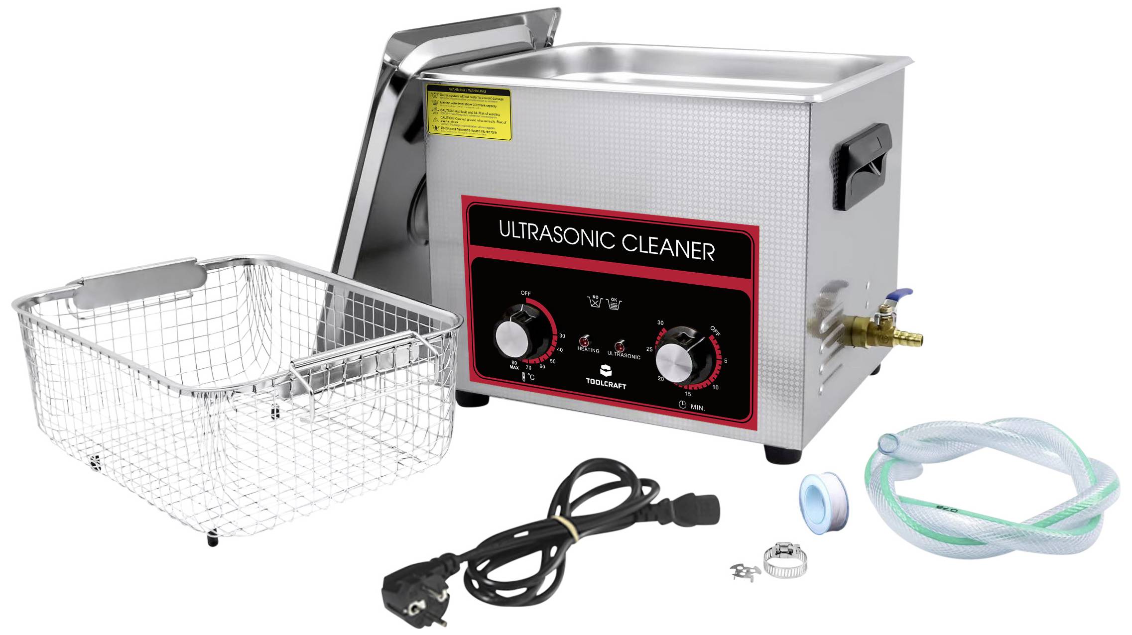 TOOLCRAFT USC-1000 Ultraschallreiniger Werkstatt, Schmuck, Bürobedarf 440W 10l mit Heizung, mit Reinigungskorb