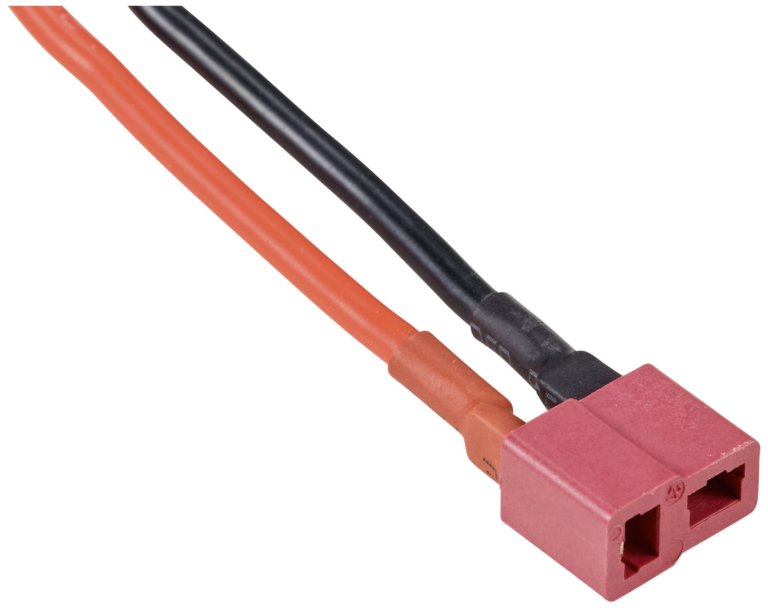 Zwei verbundene Kabel mit roten und schwarzen Steckern, die Strom fließen lassen. Das rote Kabel steht für die positive und das schwarze für die negative Verbindung.