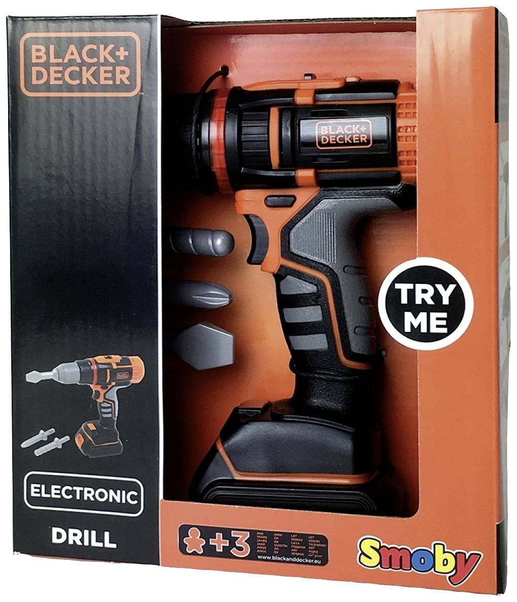 Smoby 360197 Elektronischer Black+Decker Akku-Schrauber mit blauem Lichteffekt