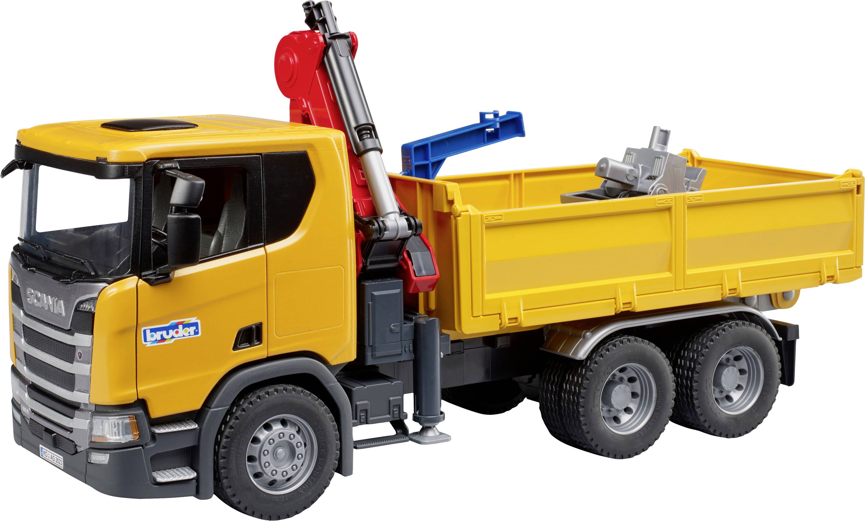 Bruder Scania Super 560R Baustellen-LKW mit Kran und 2 Paletten Fertigmodell Nutzfahrzeug Modell