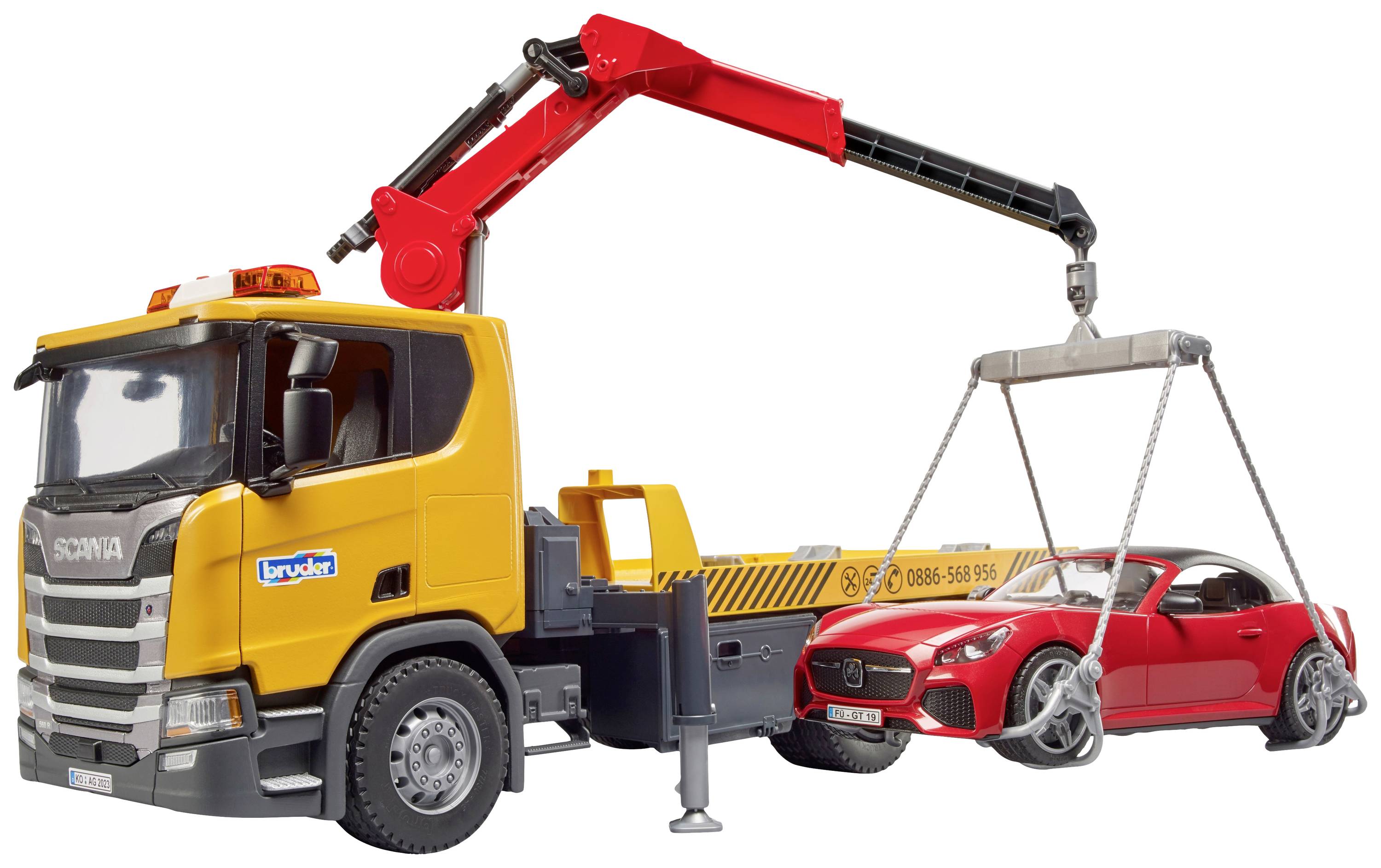 Bruder Scania Super 560R Abschlepp-LKW mit Roadster Fertigmodell Nutzfahrzeug Modell