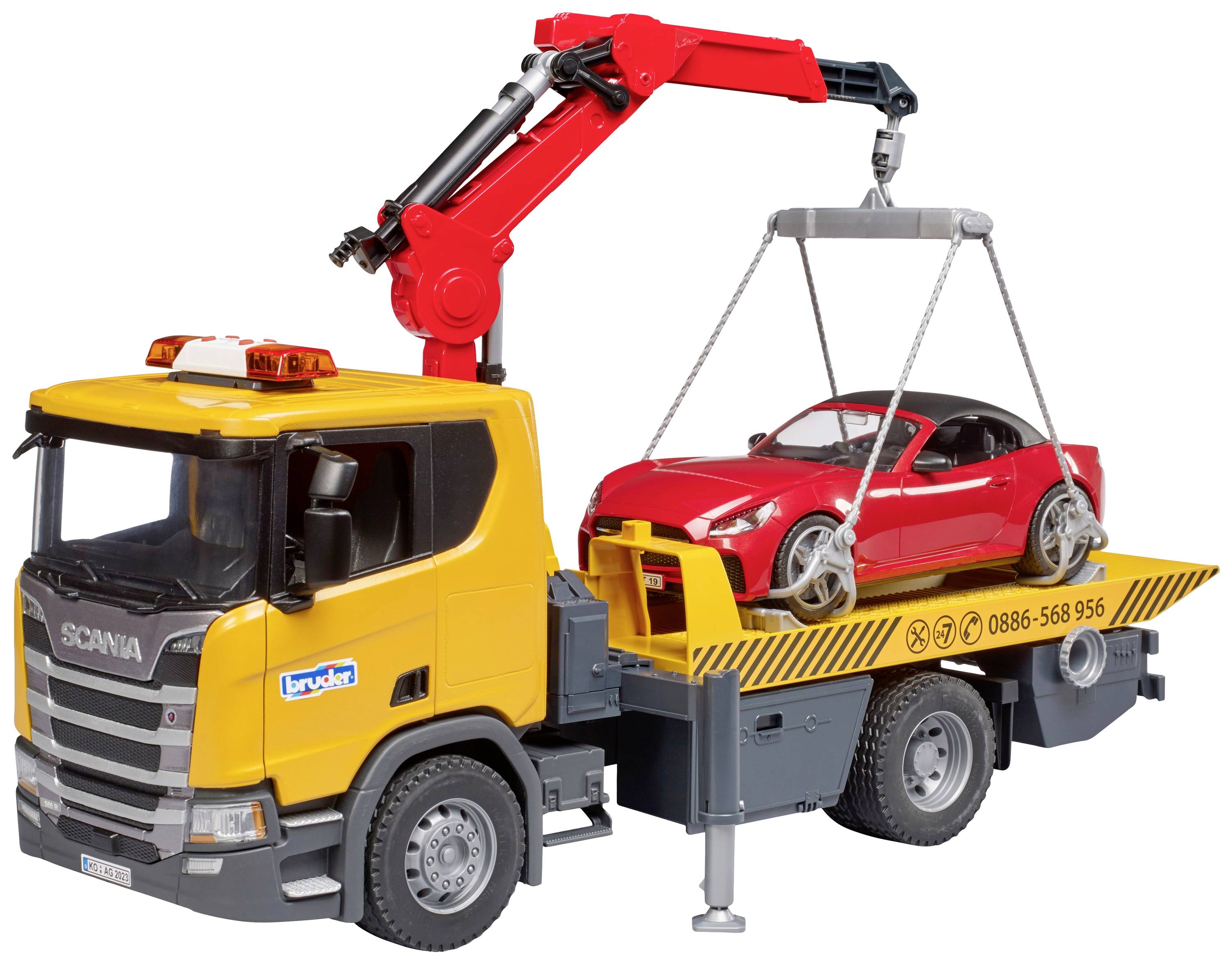 Bruder Scania Super 560R Abschlepp-LKW mit Roadster Fertigmodell Nutzfahrzeug Modell