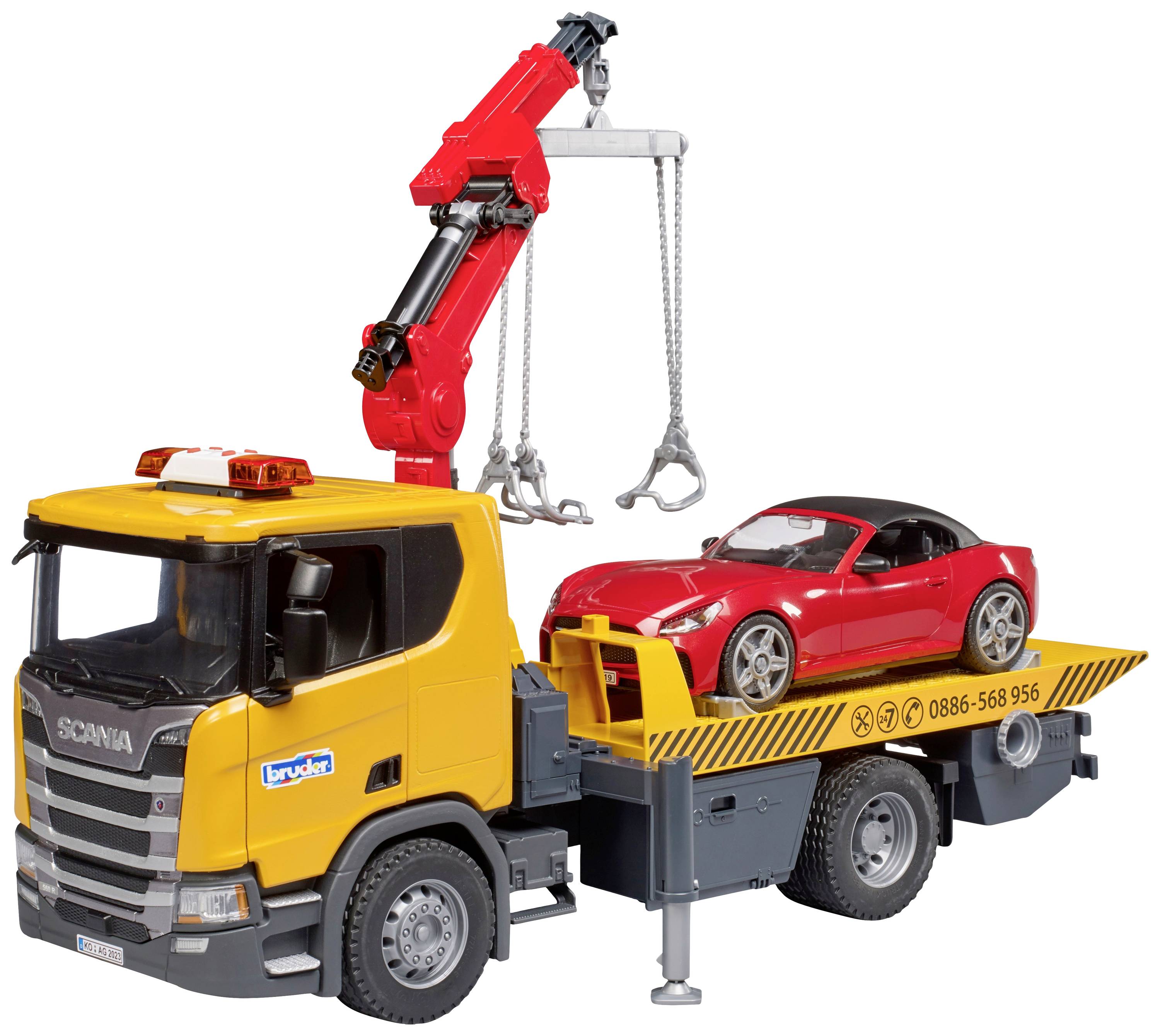 Bruder Scania Super 560R Abschlepp-LKW mit Roadster Fertigmodell Nutzfahrzeug Modell