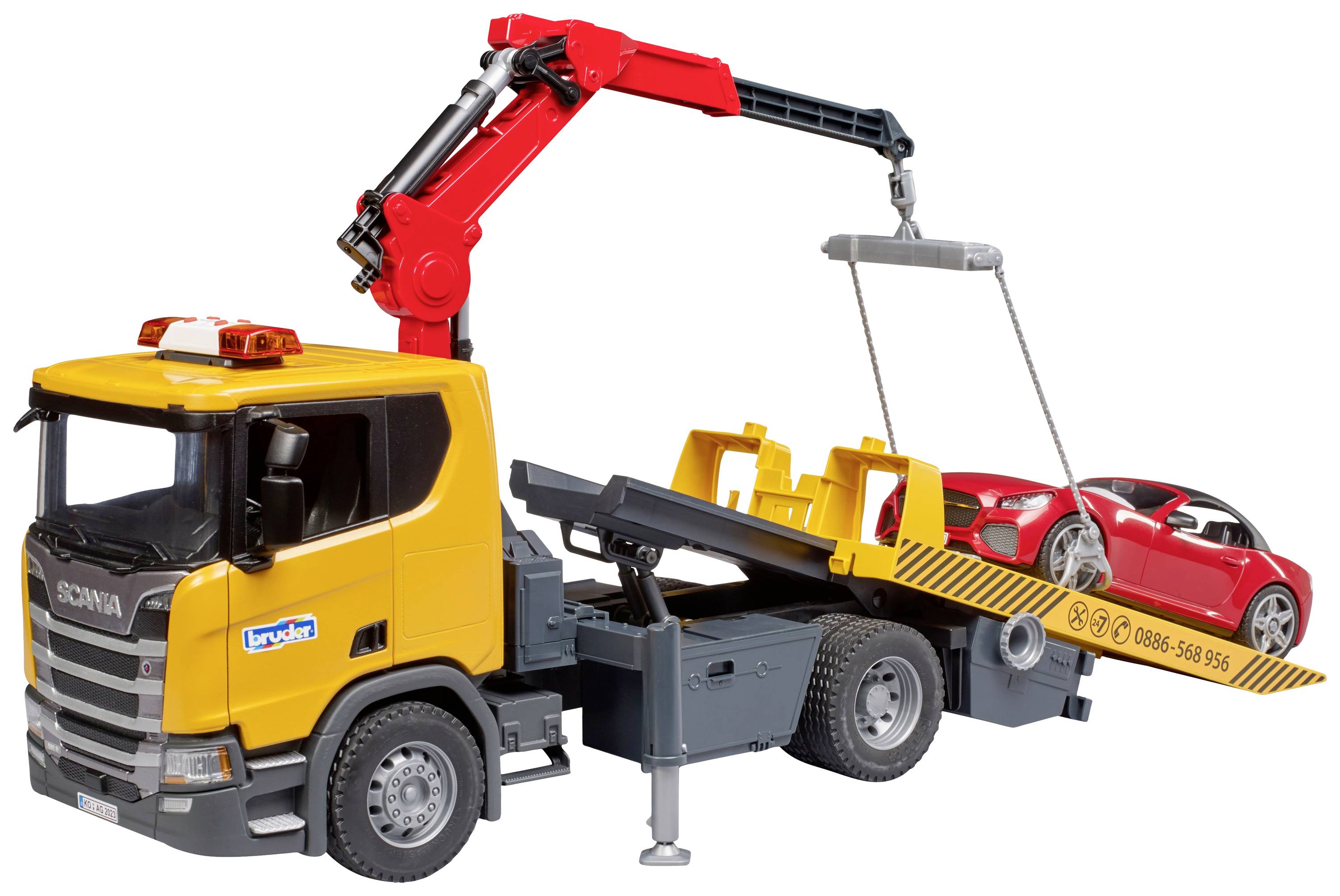 Bruder Scania Super 560R Abschlepp-LKW mit Roadster Fertigmodell Nutzfahrzeug Modell