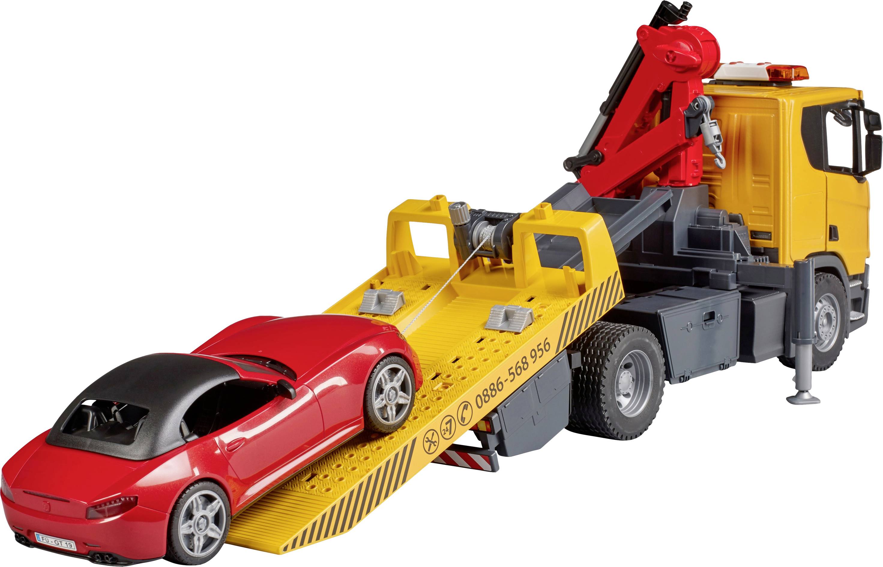 Bruder Scania Super 560R Abschlepp-LKW mit Roadster Fertigmodell Nutzfahrzeug Modell