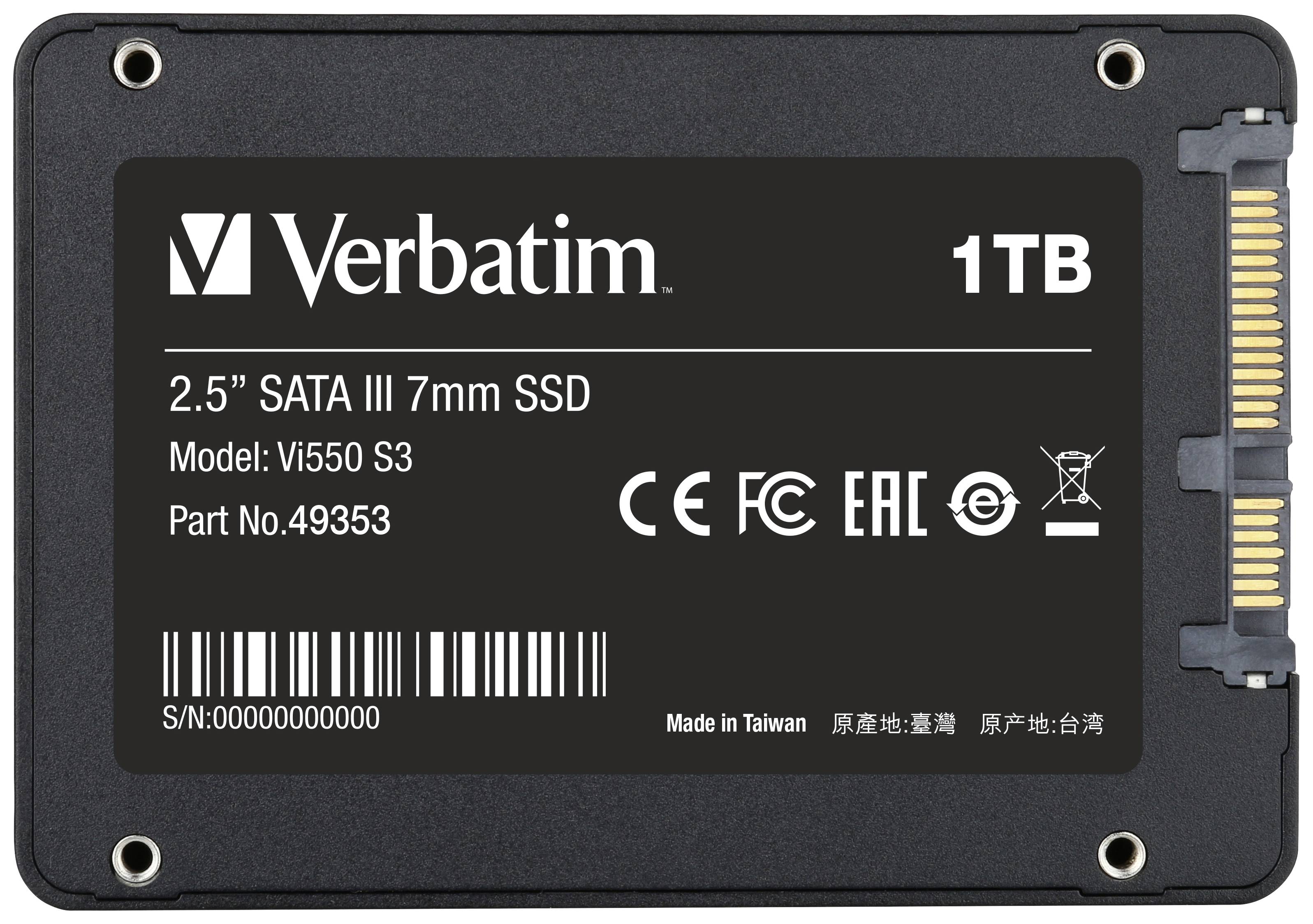 Verbatim VI550 S3 1TB Interne SATA SSD 6.35cm (2.5 Zoll) SATA 6 Gb/s Retail 49353