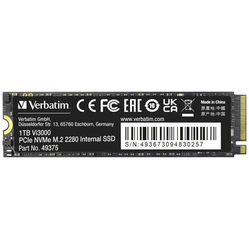 Verbatim Vi3000 1 TB Interne M.2 PCIe NVMe SSD 2280 PCIe NVMe 3.0 x4 Retail 49375