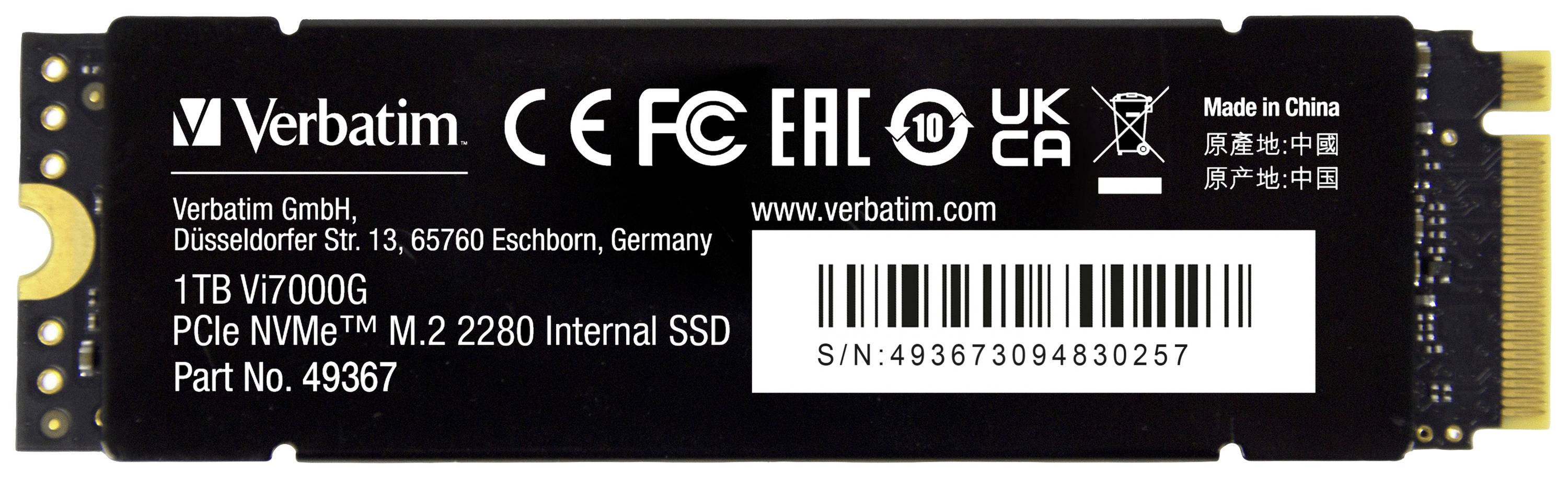 Verbatim Vi7000 1 TB Interne M.2 PCIe NVMe SSD 2280 PCIe 4.0 x4 Retail 49367