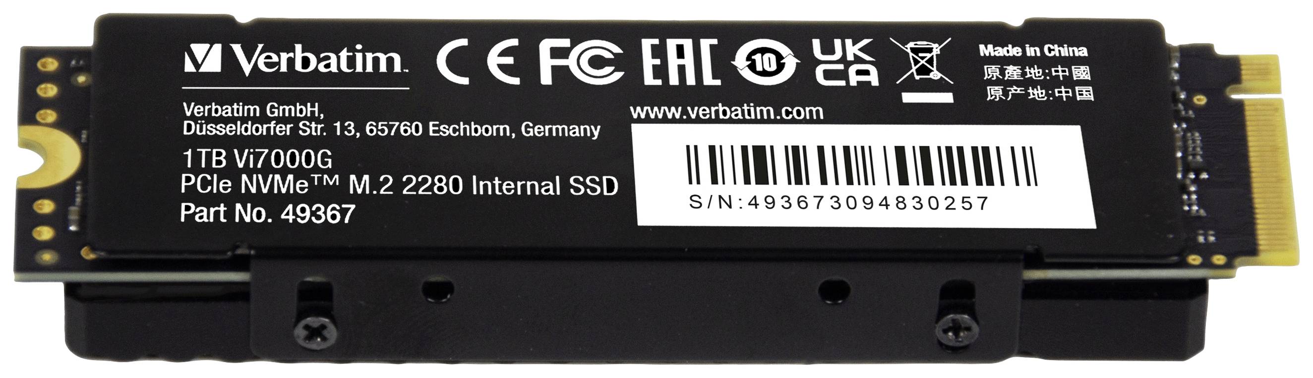 Verbatim Vi7000 1 TB Interne M.2 PCIe NVMe SSD 2280 PCIe 4.0 x4 Retail 49367