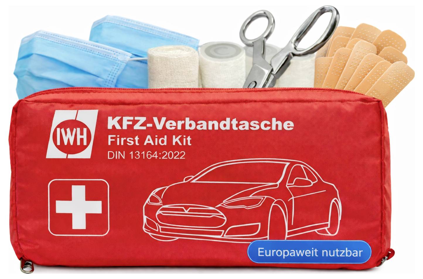IWH 023511 KFZ-Verbandtasche "rot" Verbandtasche Pkw DIN 13164 02-2022 1 Set