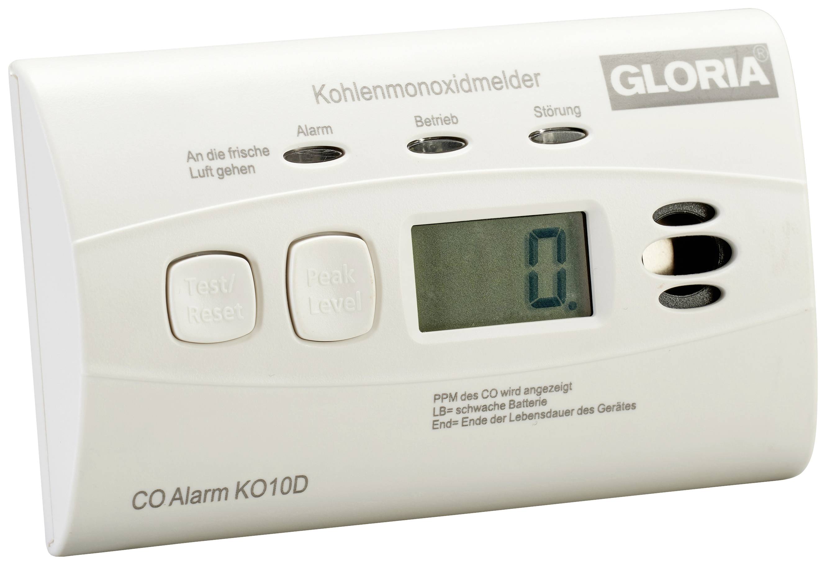 Gloria KO10D Kohlenmonoxid-Melder inkl. 10 Jahres-Batterie batteriebetrieben detektiert Kohlenmonoxid