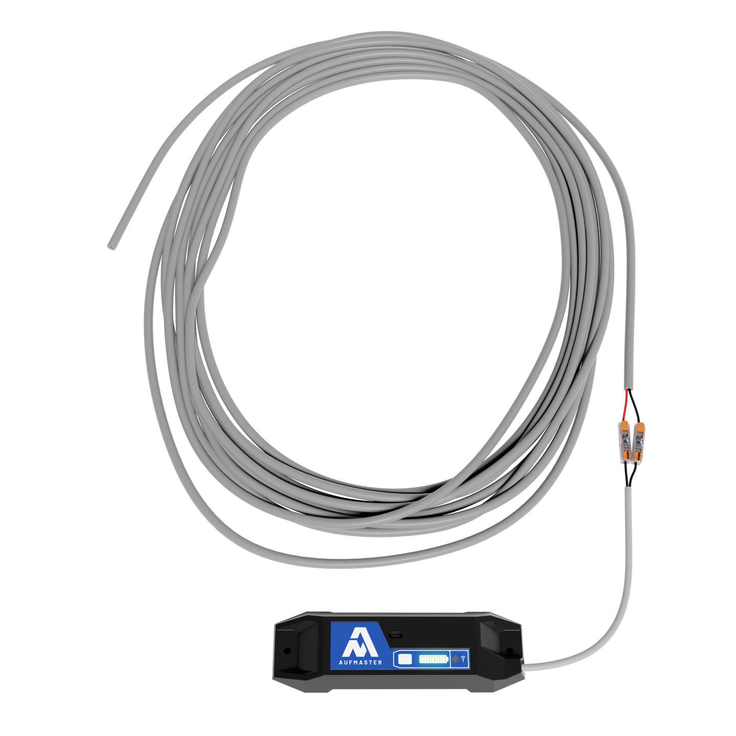 Stromkabel mit einer kleinen rechteckigen Anzeige auf einem schwarzen Gehäuse, das die verbleibende Batterielebensdauer zeigt.