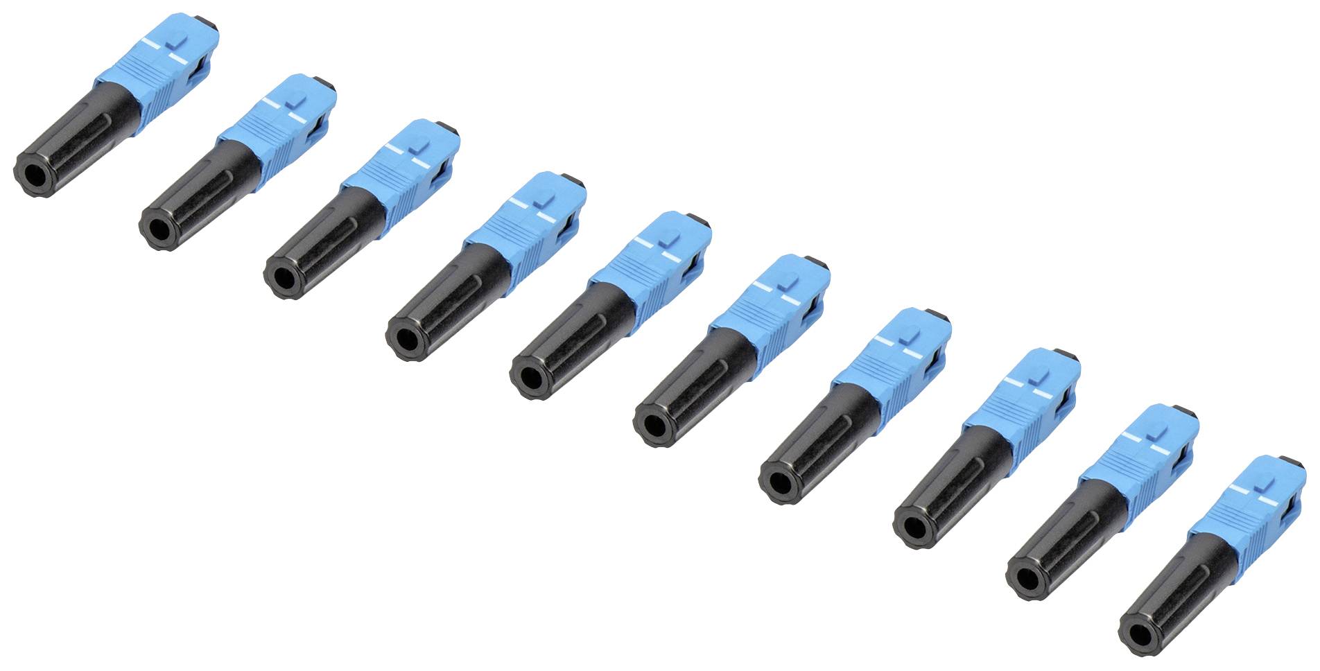 Zehn blaue und schwarze Steckverbinder in zwei Reihen angeordnet.