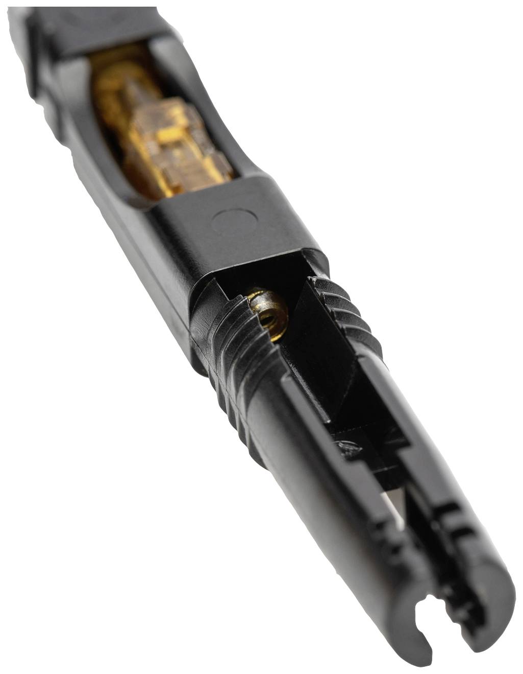 Nahaufnahme eines mechanischen Stifts, teilweise offen, mit sichtbarer Tintenpatrone.