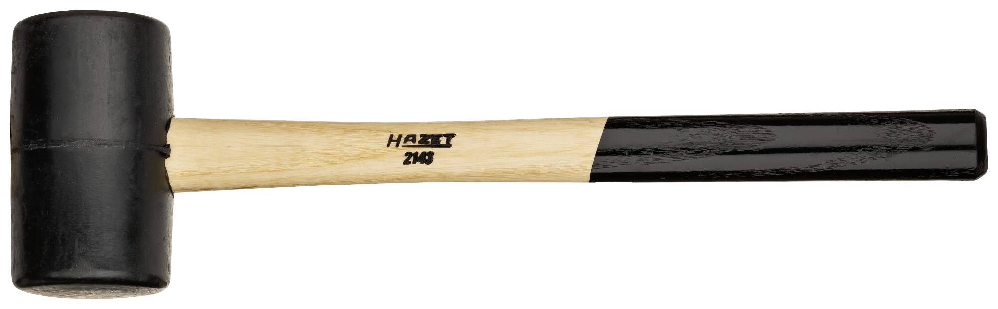 Ein Hammer mit Holzgriff und schwarzem Gummischlagkopf liegt waagerecht.