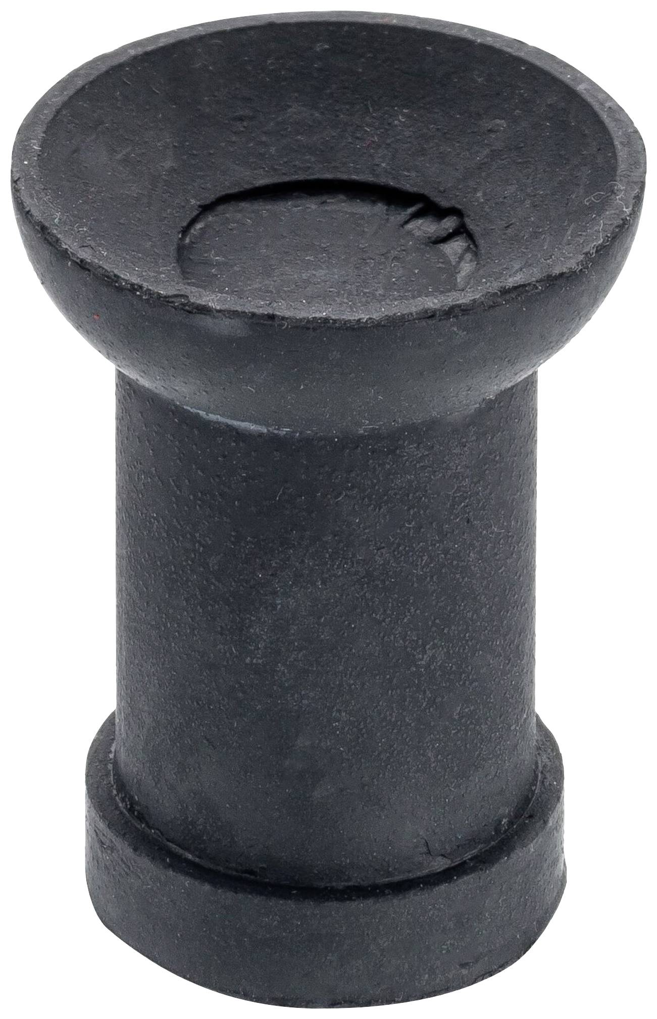 Ein grauer, zylindrischer Metallpfeiler mit flachem Boden und breitem, flachem Rand an der Oberseite, steht freistehend auf weißem Hintergrund.
