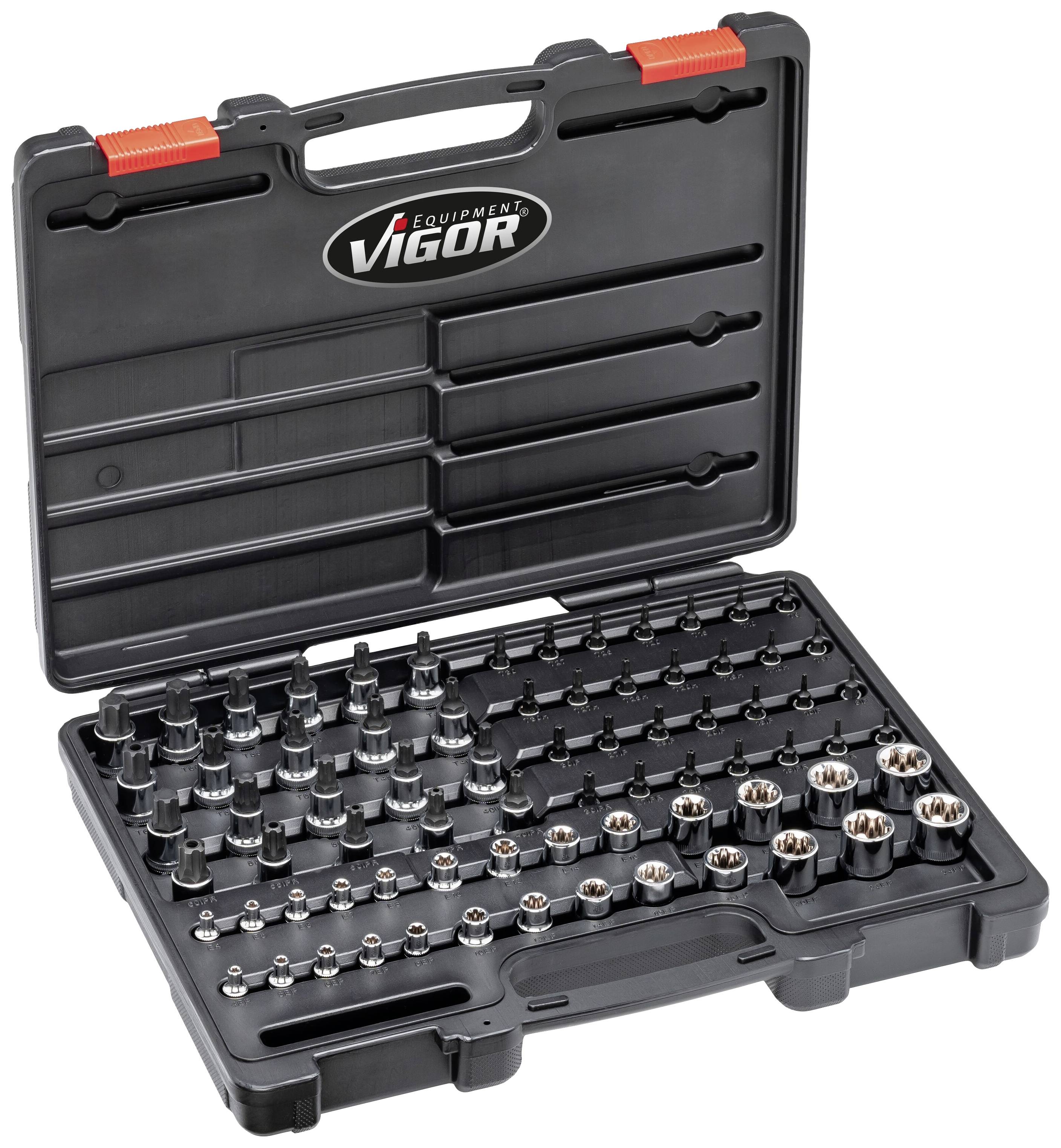Vigor Steckschlüsseleinsatz-Set Vierkant, 1/4" (6.3 mm), 3/8" (10 mm), 1/2" (12.5 mm) 75teilig V792