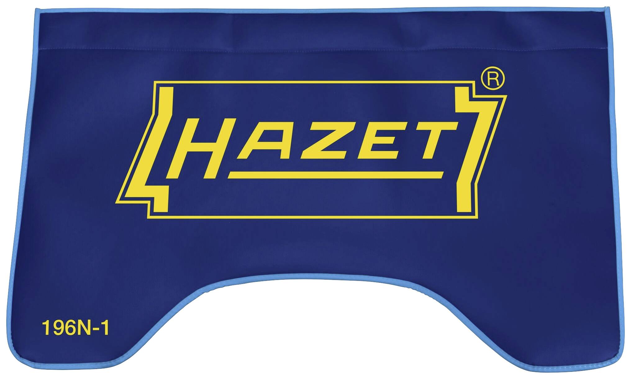 Blaues Schutzpolster mit gelbem 'HAZET'-Logo in der Mitte und '196N-1' in der Ecke, verwendet zum Schutz von Oberflächen bei Arbeiten.