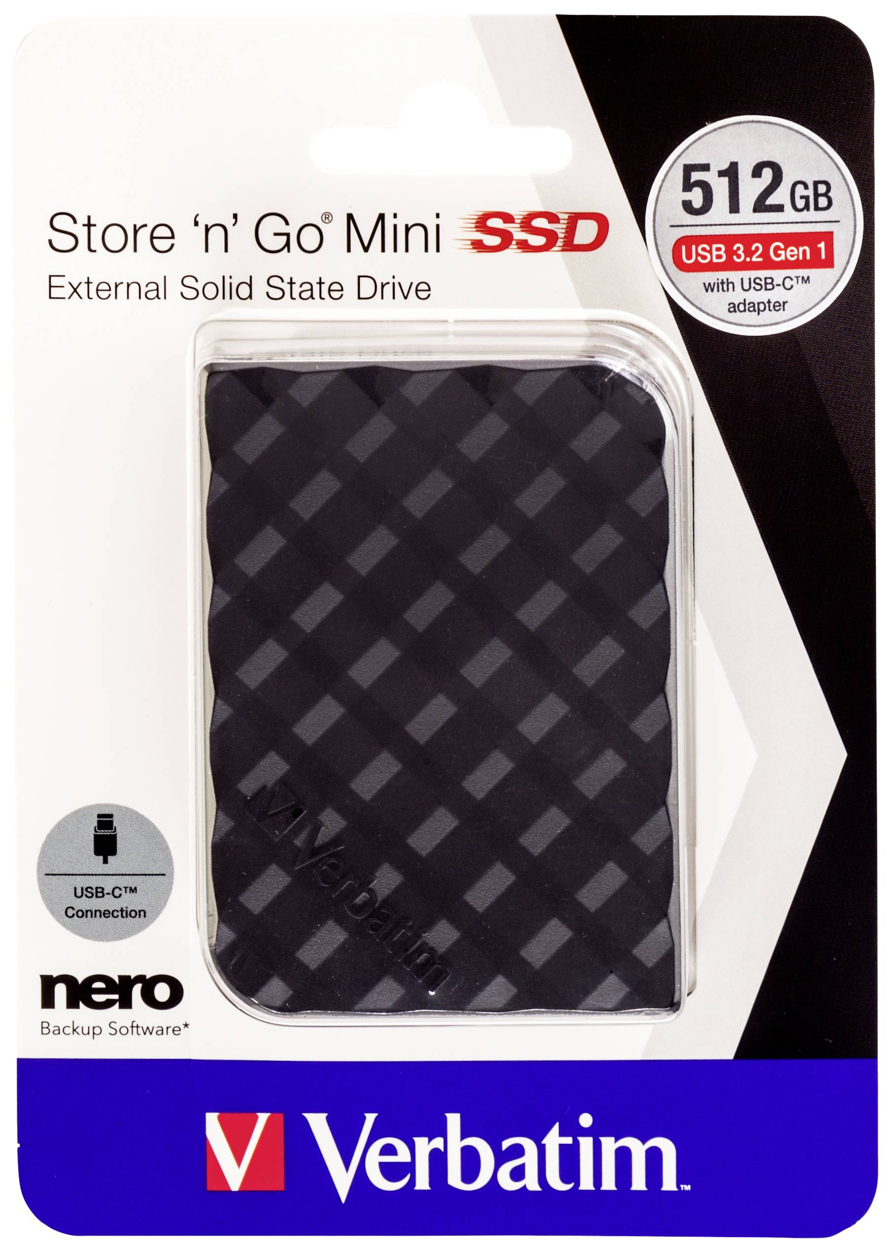 Verbatim Store 'n' Go Mini 512GB Externe SSD-Festplatte 6.35cm (2.5 Zoll) USB-A (USB 3.2 Gen 1) Schwarz 53236
