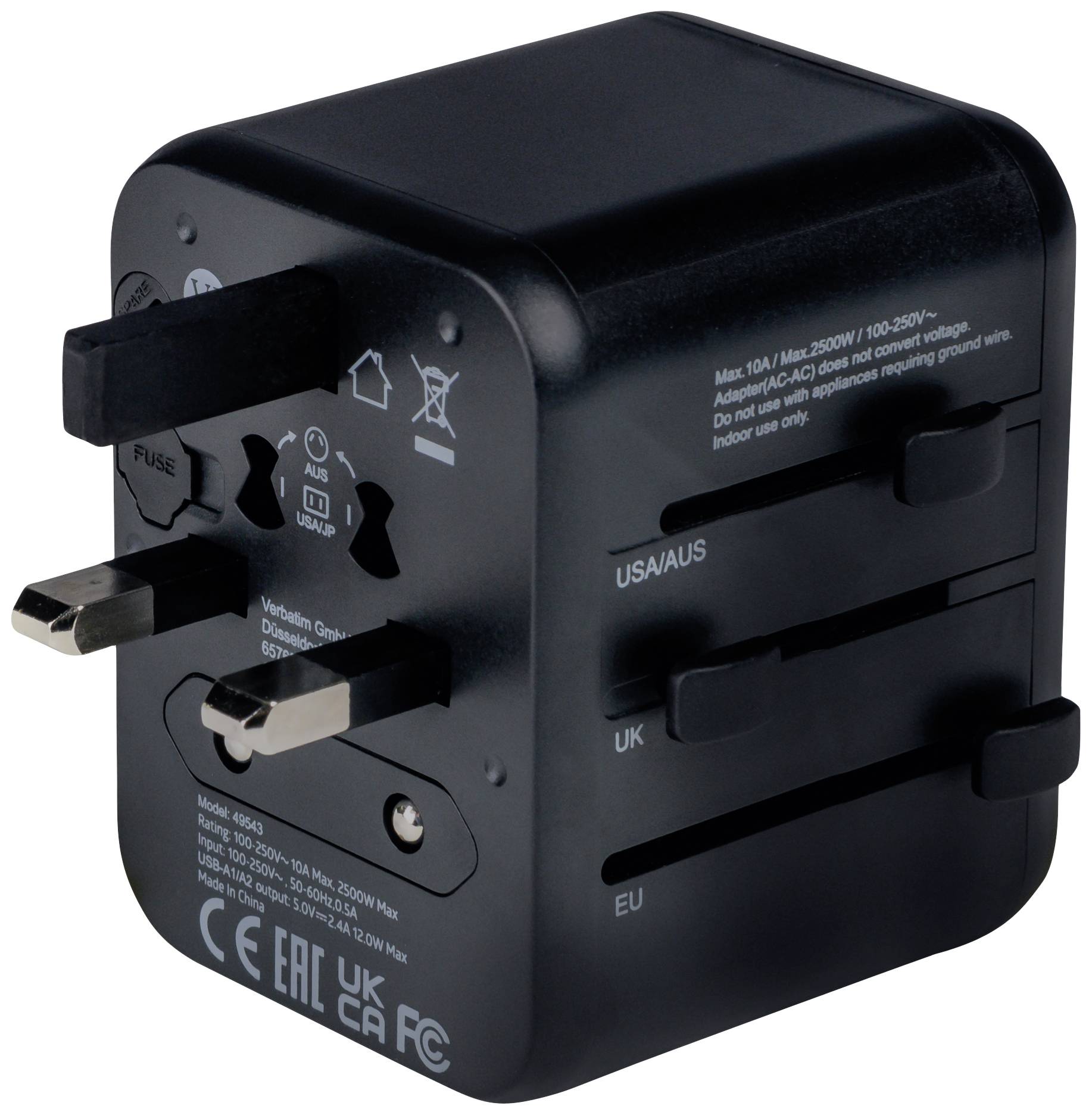 Verbatim 49543 Reiseadapter Universal Travel Adapter UTA-01 with 2xUSB Charger