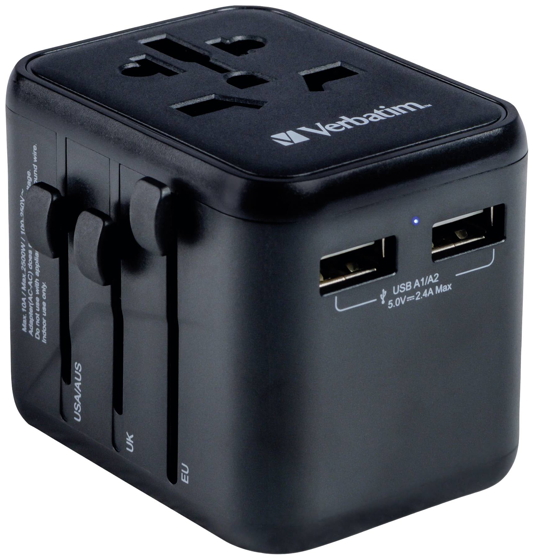 Verbatim 49543 Reiseadapter Universal Travel Adapter UTA-01 with 2xUSB Charger