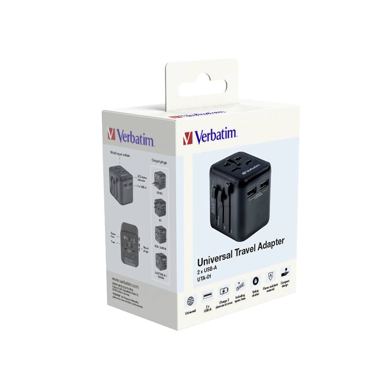 Verbatim 49543 Reiseadapter Universal Travel Adapter UTA-01 with 2xUSB Charger
